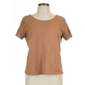 Sézane Cotton-Linen Blend Tan Brown T-Shirt With Lace Detail – Size L